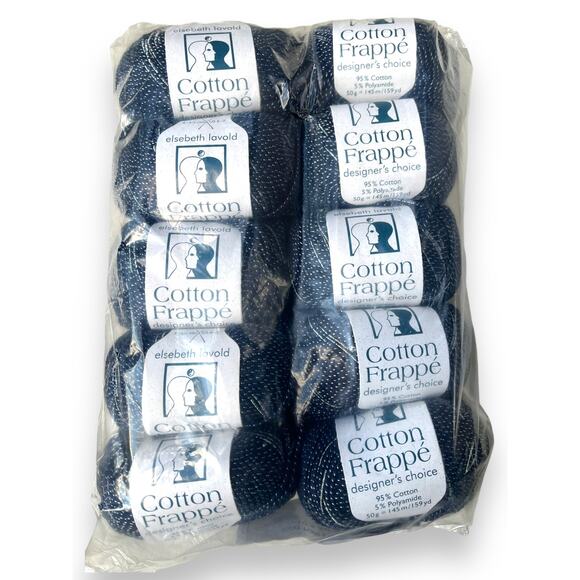 Lot 10 Skeins Elsebeth Lavold COTTON FRAPPE Yarn | #005 Navy & Silver - Picture 4 of 5